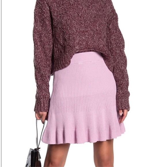 FREE PEOPLE Knit Orchid Purple Ruffle Solid Skirt size S - Picture 1 of 7